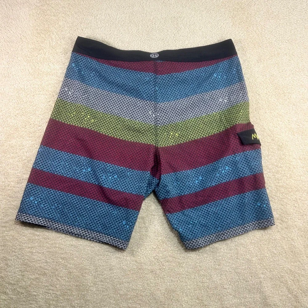 Maui and Sons Mens Swim Trunks Board Shorts 36 Multicolor Striped 4 Way Stretch‎